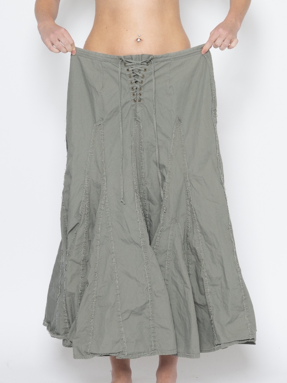 Y2k avant garde grey maxi skirt lace up front size XS cabi cotton